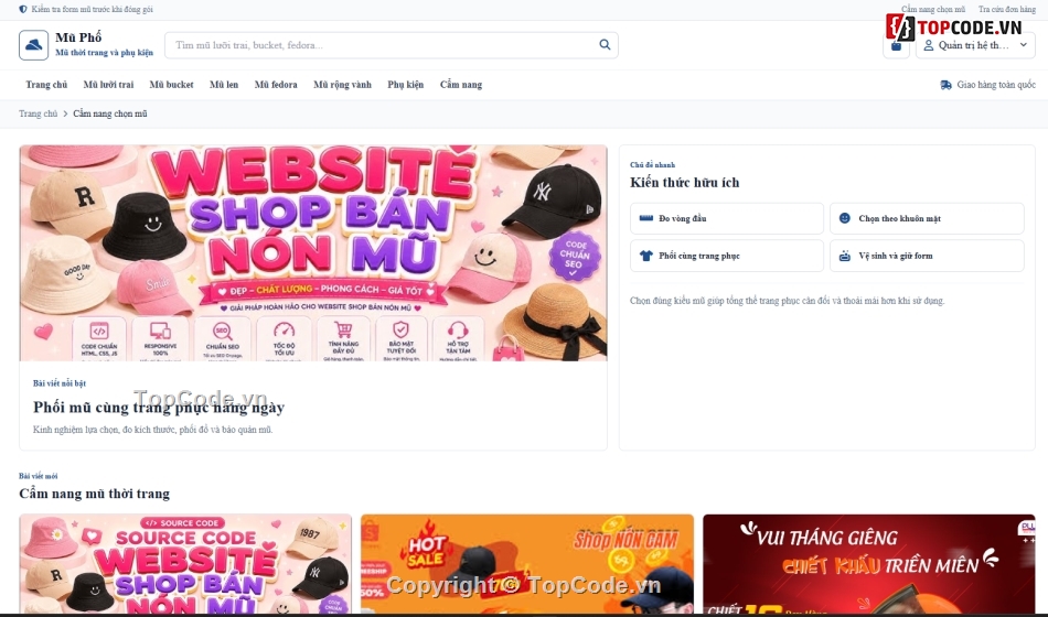 Web thời trang,Website php,Web bán mũ